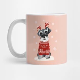 Christmas Miniature Schnauzer in Woolly Jumper and Reindeer Antlers Mug